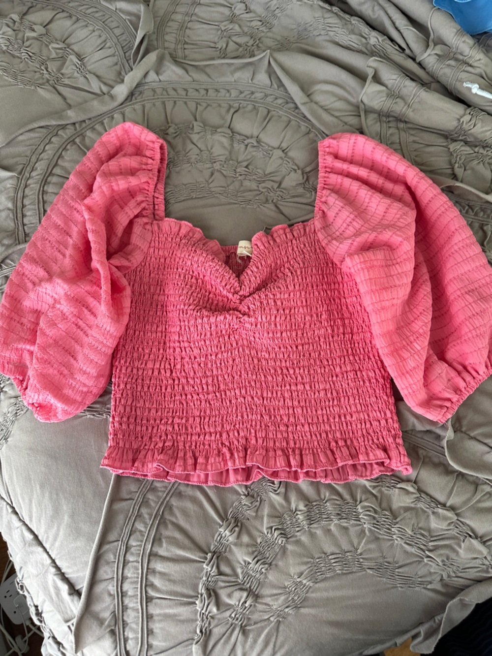 Smocked Off-Shoulder Pink Crop Top